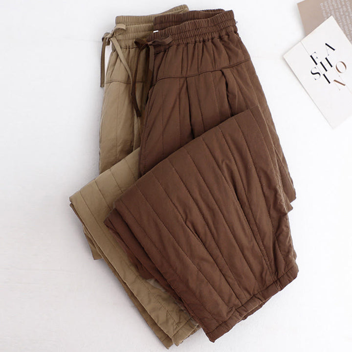 Pantalones harén de algodón para mujer con diseño de bloques de color liso de invierno y bolsillos de Buddha Stones - image 36