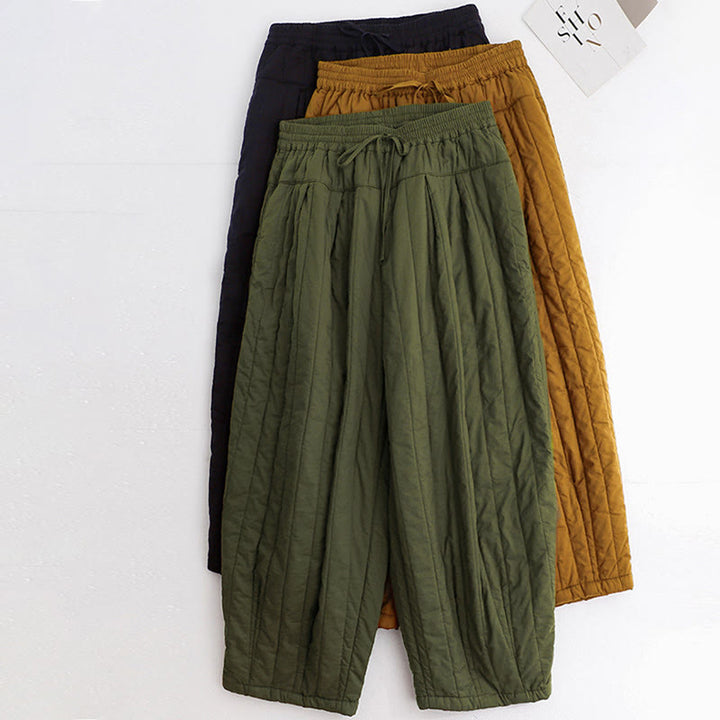 Pantalones harén de algodón para mujer con diseño de bloques de color liso de invierno y bolsillos de Buddha Stones - image 37