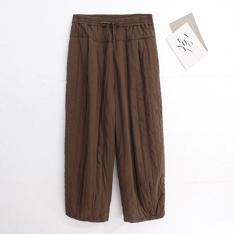 Pantalones harén de algodón para mujer con diseño de bloques de color liso de invierno y bolsillos de Buddha Stones - Marrón silla de montar - US8-10，UK/AU12-14，EU40-42 (2XL) - image 14