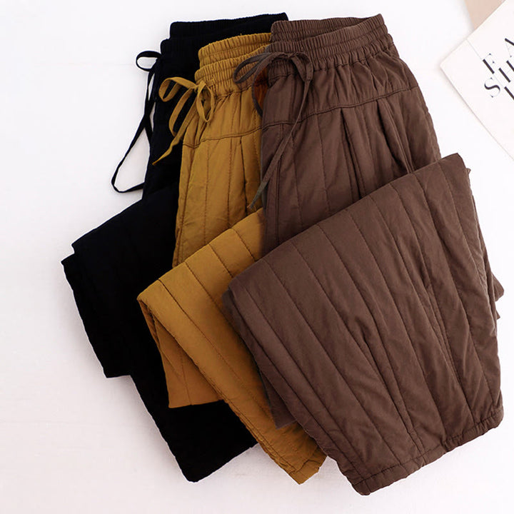 Pantalones harén de algodón para mujer con diseño de bloques de color liso de invierno y bolsillos de Buddha Stones - image 35