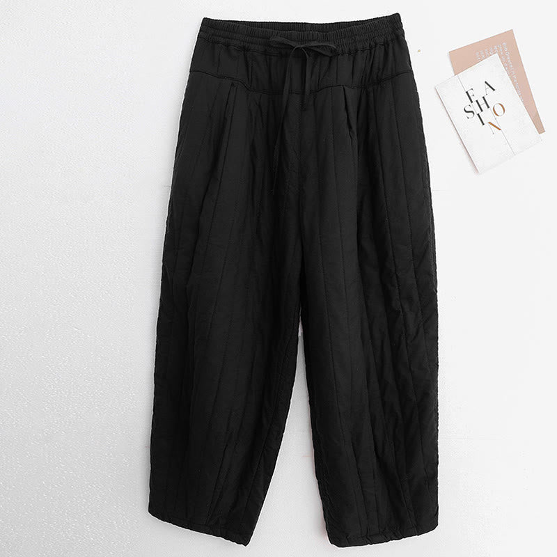 Pantalones harén de algodón para mujer con diseño de bloques de color liso de invierno y bolsillos de Buddha Stones - image 8