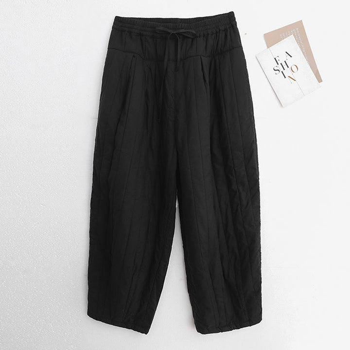 Pantalones harén de algodón para mujer con diseño de bloques de color liso de invierno y bolsillos de Buddha Stones - Negro - US8-10，UK/AU12-14，EU40-42 (2XL) - image 7