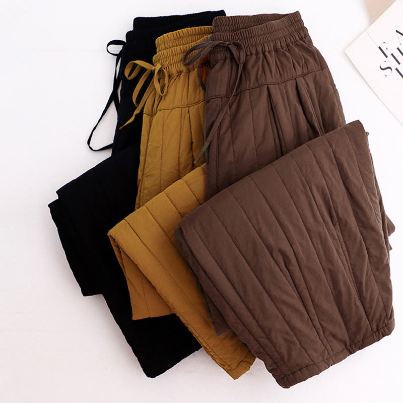 Pantalones harén de algodón para mujer con diseño de bloques de color liso de invierno y bolsillos de Buddha Stones - image 35