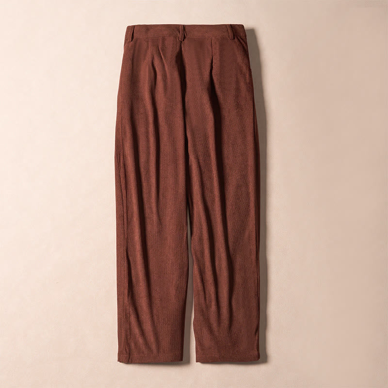 Pantalones harén de cintura alta con cremallera y bolsillos para mujer de Buddha Stones Commute de pana de color liso - image 1