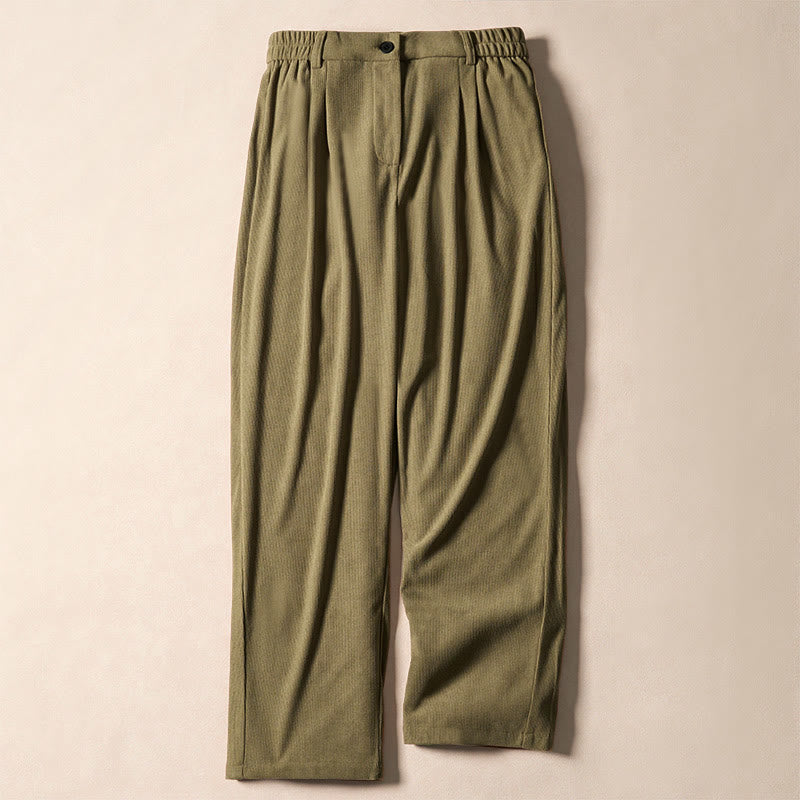 Pantalones harén de cintura alta con bolsillos para mujer de Buddha Stones Commute Fall Corduroy - Aceituna - US12，UK/AU16，EU44 (XL) - image 0