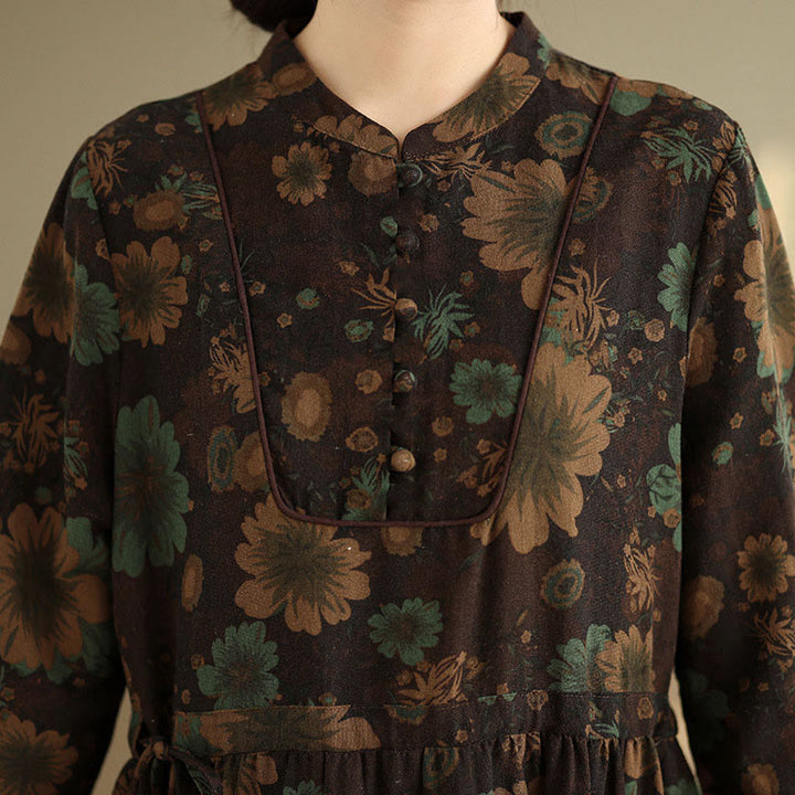 Vestido midi de algodón de manga larga con estampado floral de Buddha Stones y bolsillos - image 22