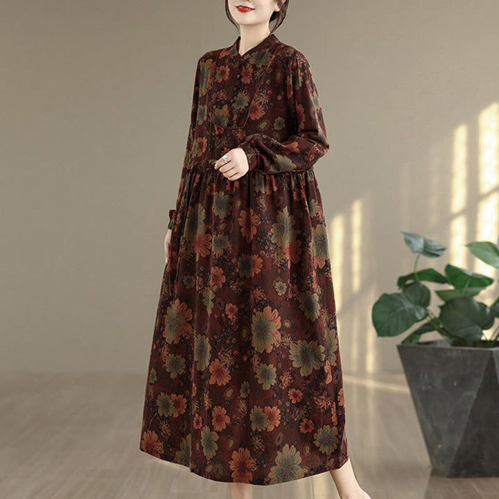 Vestido midi de algodón de manga larga con estampado floral de Buddha Stones y bolsillos - image 5