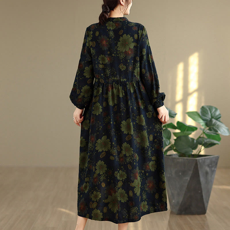 Vestido midi de algodón de manga larga con estampado floral de Buddha Stones y bolsillos - image 15