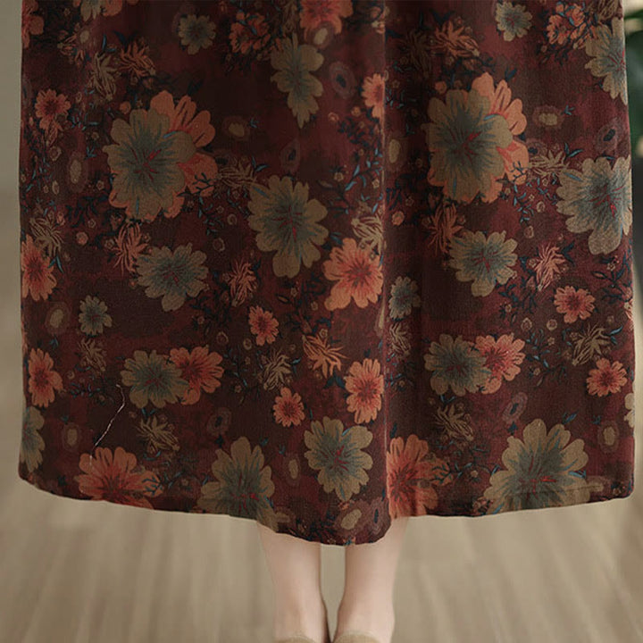 Vestido midi de algodón de manga larga con estampado floral de Buddha Stones y bolsillos - image 11