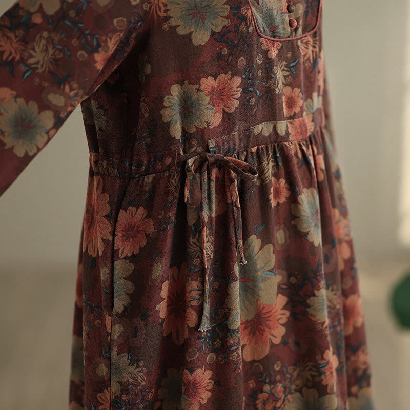 Vestido midi de algodón de manga larga con estampado floral de Buddha Stones y bolsillos - image 8