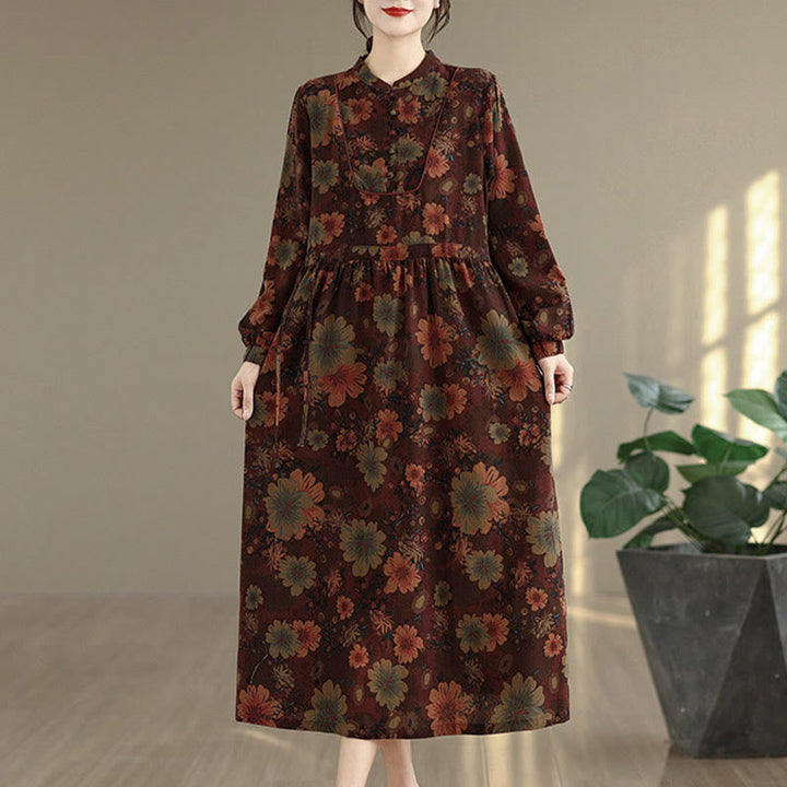 Vestido midi de algodón de manga larga con estampado floral de Buddha Stones y bolsillos - image 2