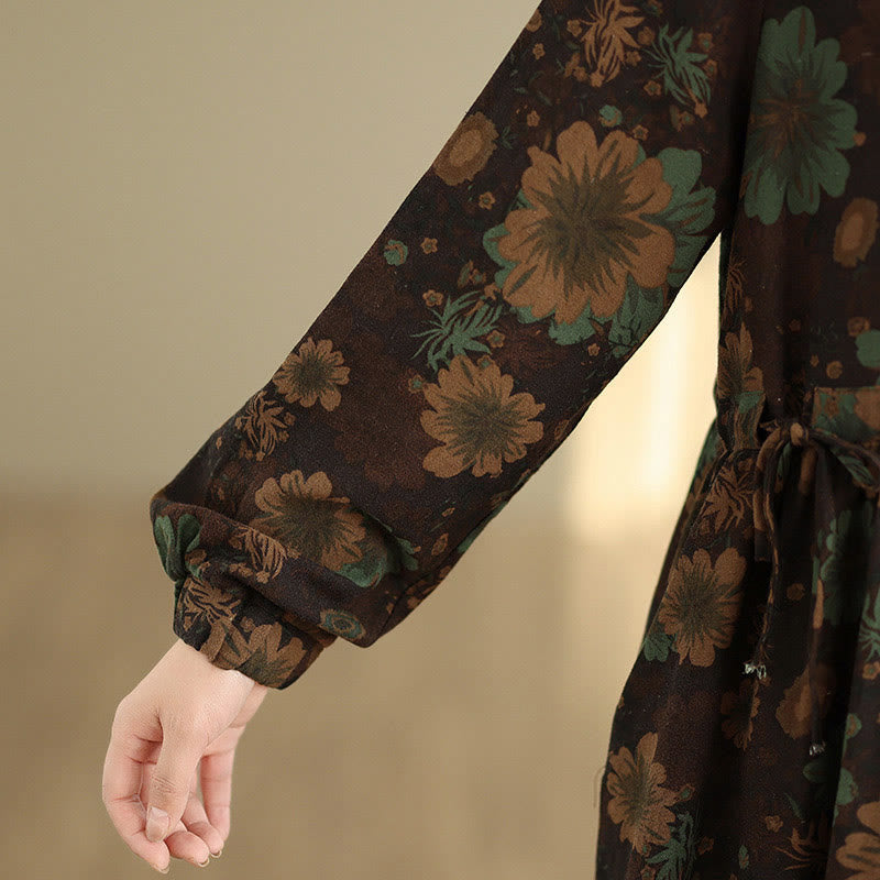 Vestido midi de algodón de manga larga con estampado floral de Buddha Stones y bolsillos - image 23