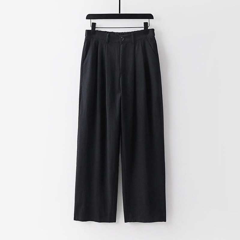 Pantalones rectos de algodón y lino con bolsillos para hombre, de Buddha Stones, para primavera y otoño. - Negro - US/UK/AU54, EU64 (9XL) - image 10