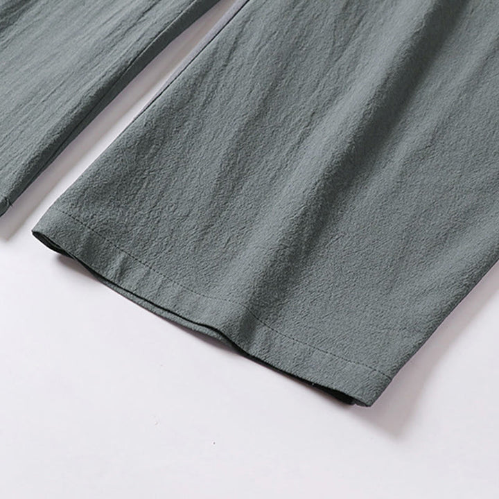 Pantalones de lino y algodón para hombre con diseño de Buddha Stones, pierna recta, cremallera y bolsillos. - image 8