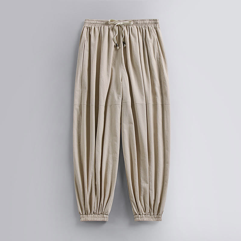 Pantalones de lino y algodón con bolsillos y cordón ajustable hasta el tobillo para hombre de Buddha Stones - Beige - US/UK/AU54, EU64 (9XL) - image 3