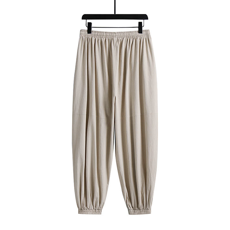 Pantalones de lino y algodón con bolsillos y cordón ajustable hasta el tobillo para hombre de Buddha Stones - image 5