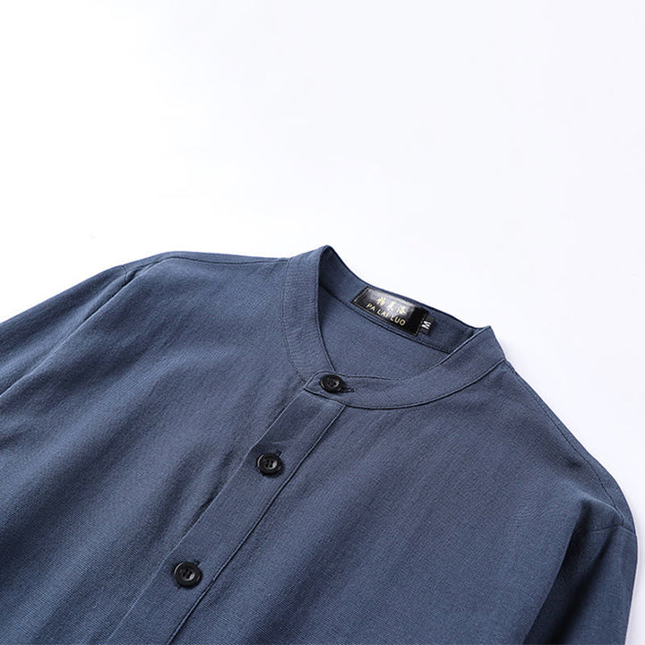 Camisa de algodón de manga larga para hombre con botones en color liso y sencillo con Buddha Stones - image 2