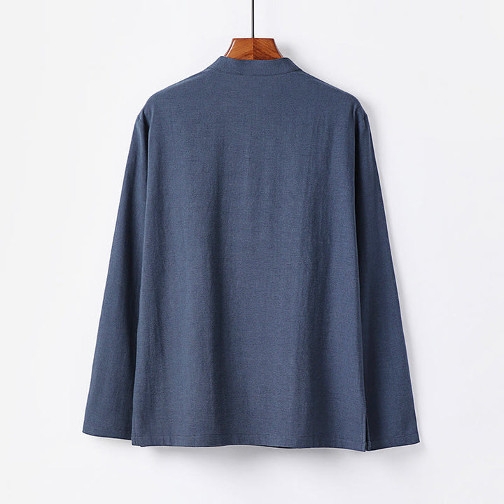 Camisa de algodón de manga larga para hombre con botones en color liso y sencillo con Buddha Stones - image 1