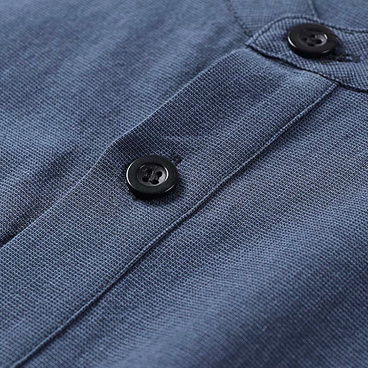 Camisa de algodón de manga larga para hombre con botones en color liso y sencillo con Buddha Stones - image 3