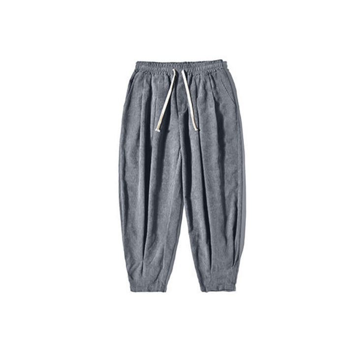 Pantalones harén de pana con forro polar liso y diseño simple para hombre, estilo retro Buddha Stones, con bolsillos - image 34