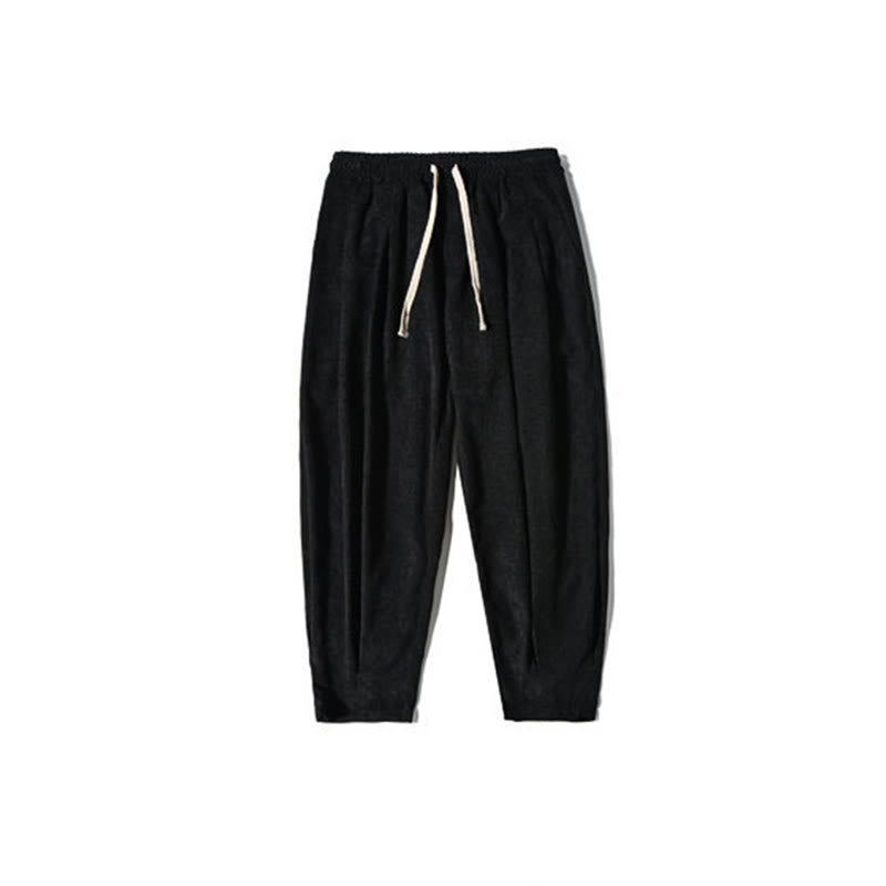 Pantalones harén de pana con forro polar liso y diseño simple para hombre, estilo retro Buddha Stones, con bolsillos - image 45
