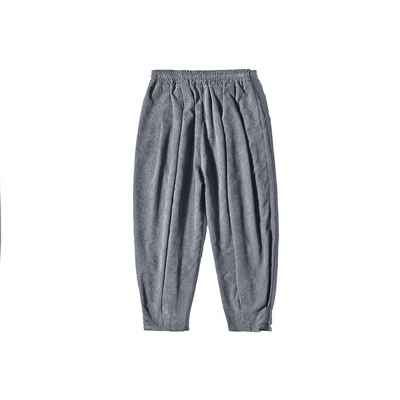 Pantalones harén de pana con forro polar liso y diseño simple para hombre, estilo retro Buddha Stones, con bolsillos - image 33