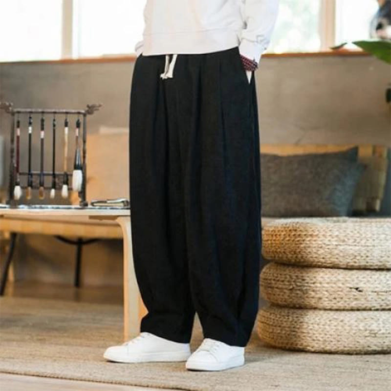 Pantalones harén de pana con forro polar liso y diseño simple para hombre, estilo retro Buddha Stones, con bolsillos - Negro - US/UK/AU46, EU56 (5XL) - image 36