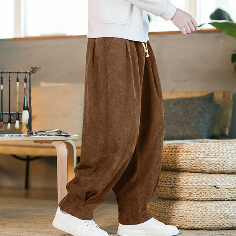 Pantalones harén de pana con forro polar liso y diseño simple para hombre, estilo retro Buddha Stones, con bolsillos - Vara de oro oscuro (versión estándar) - US/UK/AU46, EU56 (5XL) - image 1