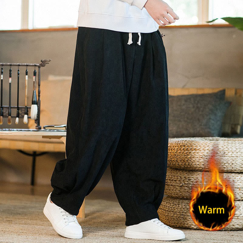 Pantalones harén de pana con forro polar liso y diseño simple para hombre, estilo retro Buddha Stones, con bolsillos - Negro (con forro polar) - US/UK/AU46, EU56 (5XL) - image 35
