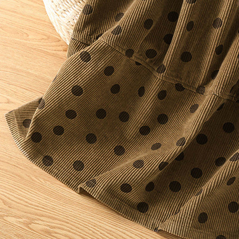 Falda de pana con estampado de lunares de invierno de Buddha Stones para mujer con bolsillos - image 8