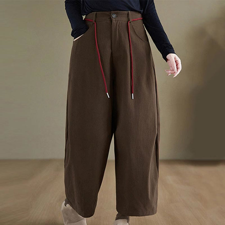 Pantalones casuales de algodón liso Buddha Stones para mujer, largos 7-8, con bolsillos - image 8