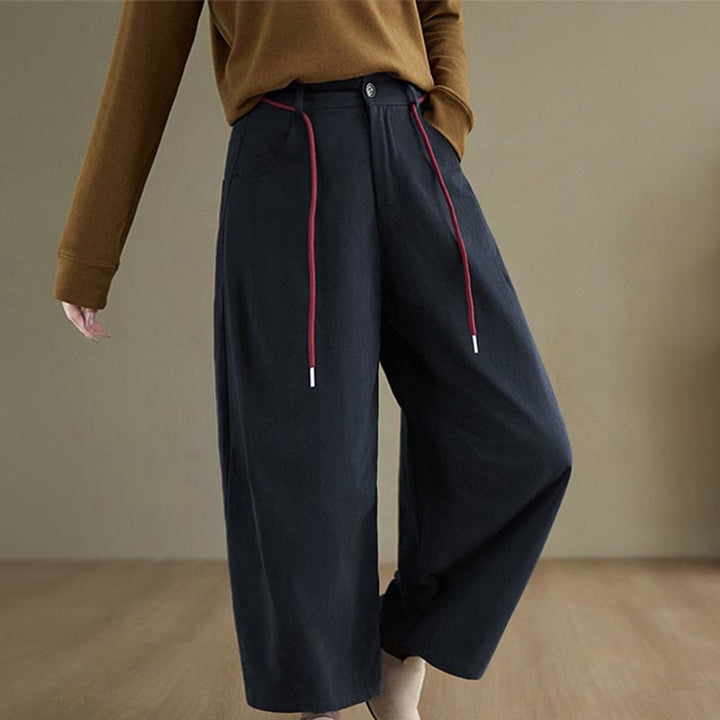 Pantalones casuales de algodón liso Buddha Stones para mujer, largos 7-8, con bolsillos - image 1