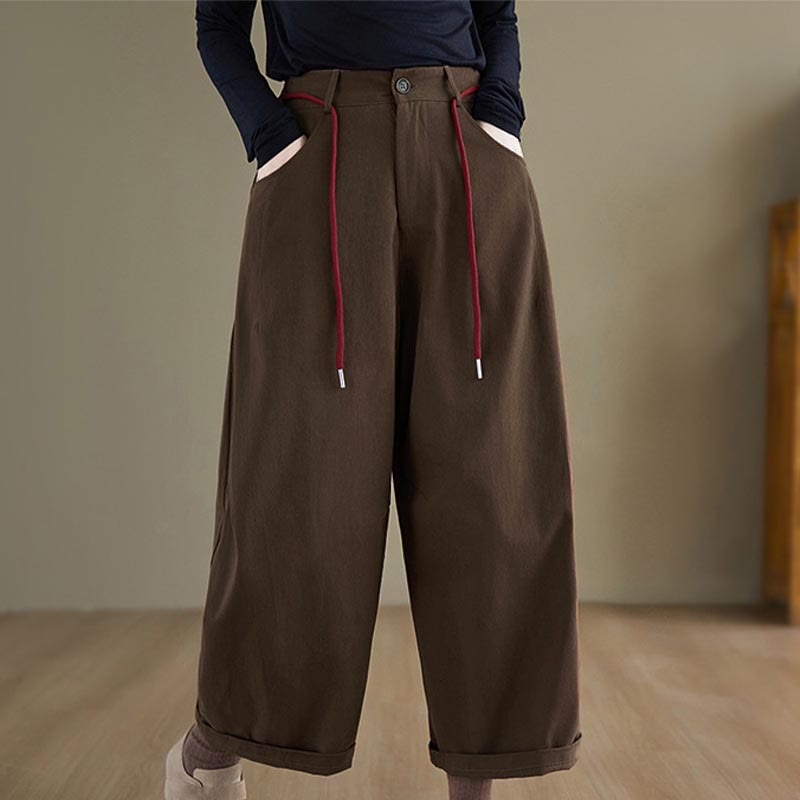 Pantalones casuales de algodón liso Buddha Stones para mujer, largos 7-8, con bolsillos - Marrón silla de montar - US8-10，UK/AU12-14，EU40-42 (2XL) - image 7
