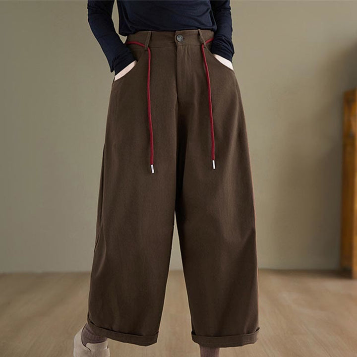 Pantalones casuales de algodón liso Buddha Stones para mujer, largos 7-8, con bolsillos - Marrón silla de montar - US8-10，UK/AU12-14，EU40-42 (2XL) - image 7