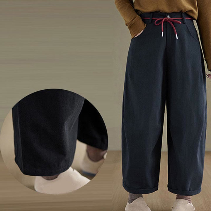 Pantalones casuales de algodón liso Buddha Stones para mujer, largos 7-8, con bolsillos - image 6