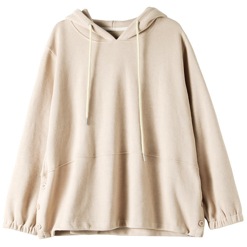 Sudadera con capucha de algodón de manga larga para mujer con botones laterales en color liso y estampado de Buddha Stones Fall - image 9