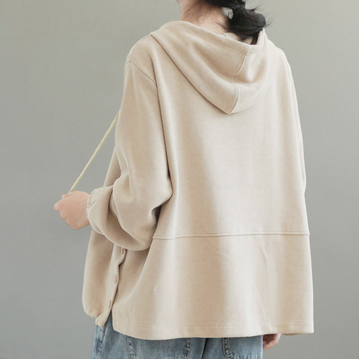 Sudadera con capucha de algodón de manga larga para mujer con botones laterales en color liso y estampado de Buddha Stones Fall - image 4