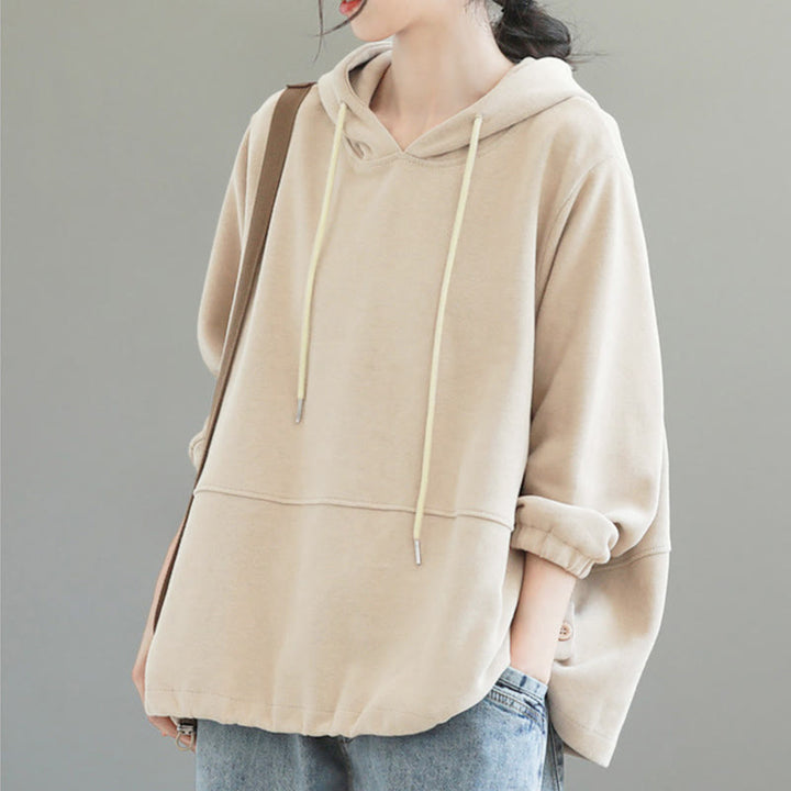 Sudadera con capucha de algodón de manga larga para mujer con botones laterales en color liso y estampado de Buddha Stones Fall - image 5