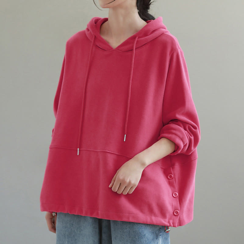 Sudadera con capucha de algodón de manga larga para mujer con botones laterales en color liso y estampado de Buddha Stones Fall - Rosa intenso - US8-10，UK/AU12-14，EU40-42 (2XL) - image 10