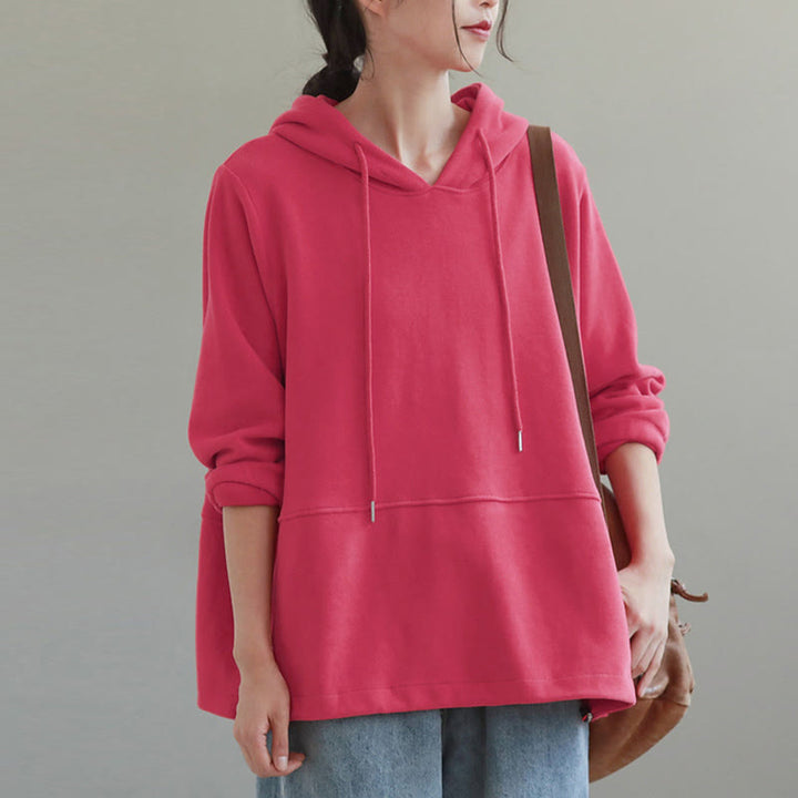 Sudadera con capucha de algodón de manga larga para mujer con botones laterales en color liso y estampado de Buddha Stones Fall - image 14