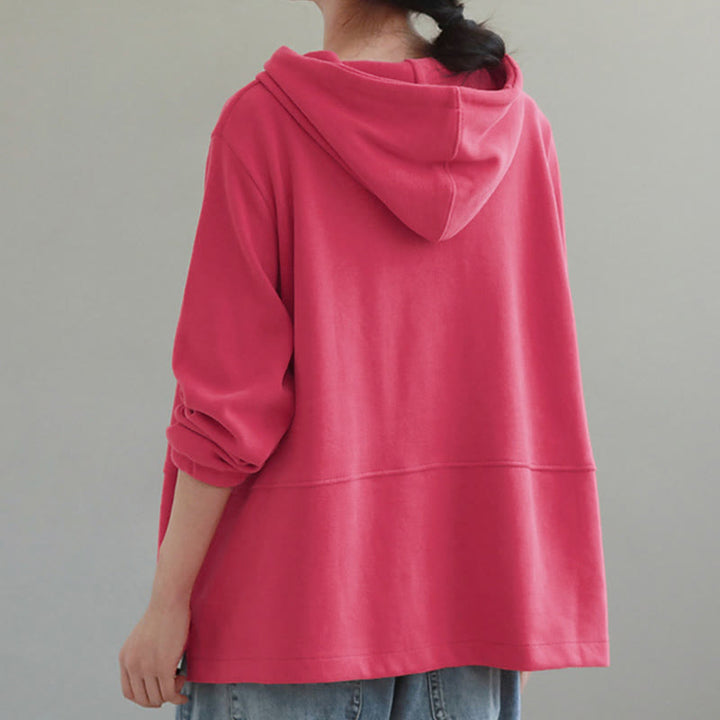 Sudadera con capucha de algodón de manga larga para mujer con botones laterales en color liso y estampado de Buddha Stones Fall - image 13