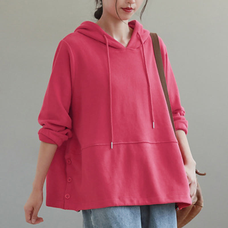 Sudadera con capucha de algodón de manga larga para mujer con botones laterales en color liso y estampado de Buddha Stones Fall - image 12