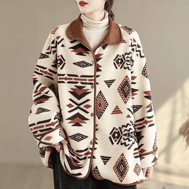 Chaqueta de algodón de manga larga para mujer con estampados geométricos y Buddha Stones para otoño e invierno  - FloralBlanco - US12, UK/AU16, EU44 (3XL) - image 0