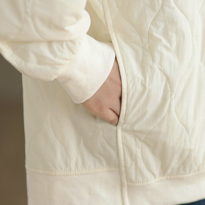Sudadera de algodón para mujer, de manga larga, cuello redondo y bolsillos, con diseño curvo sólido y Buddha Stones en otoño - image 13