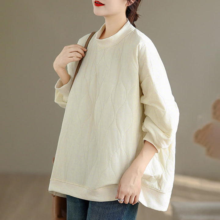 Sudadera de algodón para mujer, de manga larga, cuello redondo y bolsillos, con diseño curvo sólido y Buddha Stones en otoño - image 7