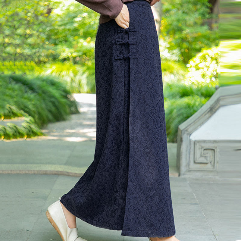 Falda de pana con botones de rana y bolsillos para mujer, con estampado floral de Buddha Stones, para otoño e invierno - image 3