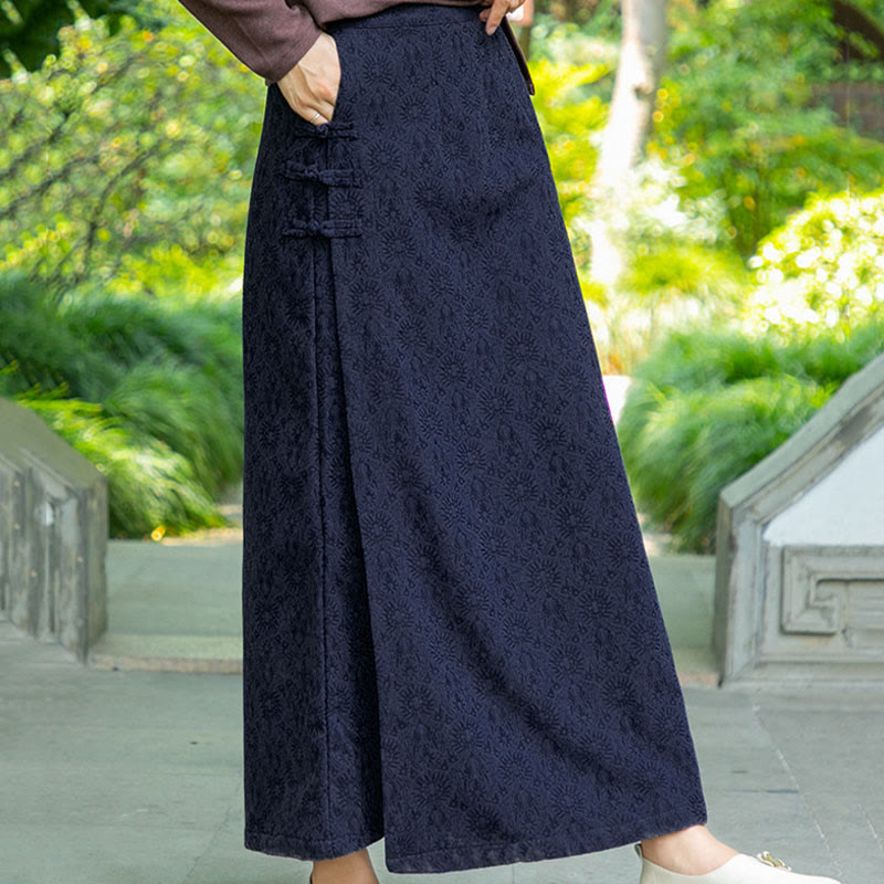 Falda de pana con botones de rana y bolsillos para mujer, con estampado floral de Buddha Stones, para otoño e invierno - image 1