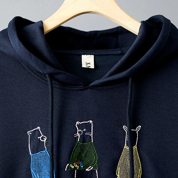 Sudadera con capucha de manga larga para mujer con bordado de oso y Buddha Stones en otoño - image 3
