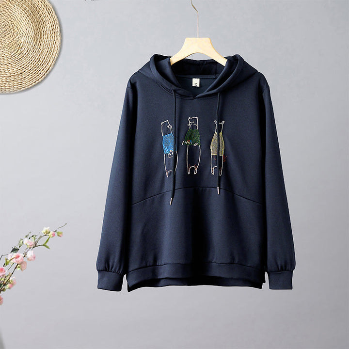 Sudadera con capucha de manga larga para mujer con bordado de oso y Buddha Stones en otoño - Azul acero - US8-10，UK/AU12-14，EU40-42 (2XL) - image 0