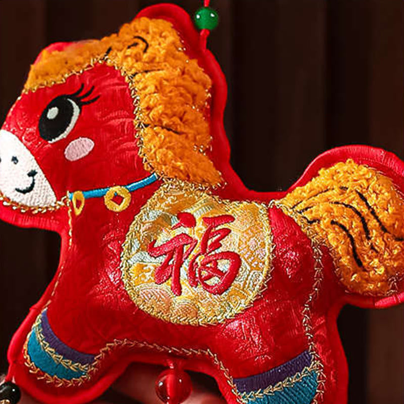 Bordado de Buddha Stones con el personaje Fu del Año del Caballo en forma de moneda de cobre con hilo rojo para decoración colgante. - image 2